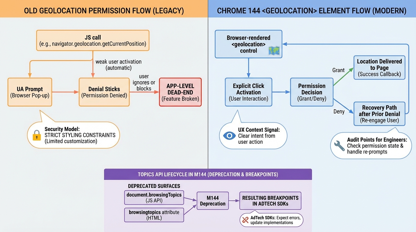 Chrome 144 geolocation API